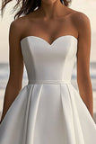 A-Line Sweetheart Satin White Graduation Dress