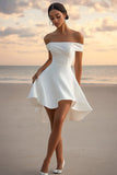 White A Line Off The Shoulder Satin Graduation Dress