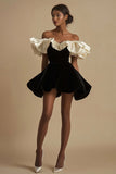 A Line Velvet Off The Shoulder Pleated Little Black Dress