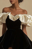 A Line Velvet Off The Shoulder Pleated Little Black Dress
