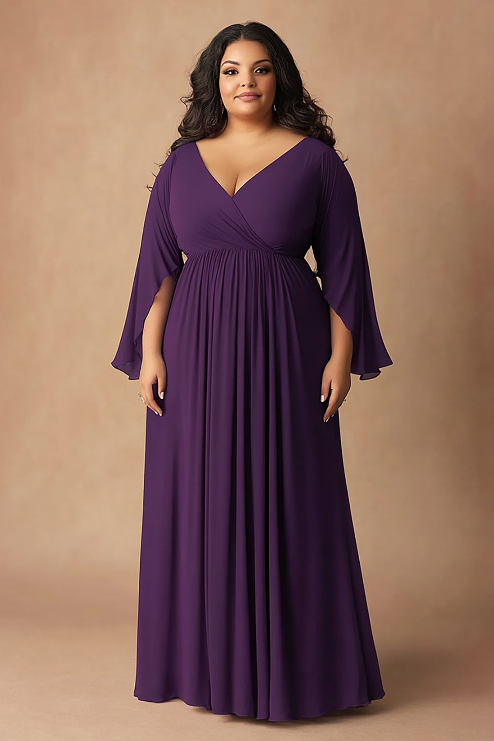 WEDTREND Women Dark Purple Plus Size Mother of the Bride Dress Chiffon V Neck Long Wedding Guest Dress with Flutter Sleeves Wedtrend UK WEDTREND Women Dark Purple Plus Size Mother of the Bride Dress Chiffon V Neck Long Wedding Guest Dress with Flutter Sleeves Wedtrend UK