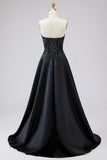 Black Sweetheart Appliqued A Line Plus Size Prom Dress With Slit