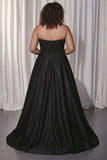Black Sweetheart Appliqued A Line Plus Size Prom Dress With Slit