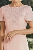 Pink Embroidered Knee Length Mum of the Bride Dress