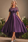 Purple A Line Round Neck Mum of the Bride Dress With Lace