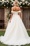 Graceful Off the Shoulder White A Line Wedding Dress