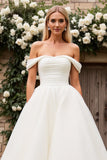 Graceful Off the Shoulder White A Line Wedding Dress