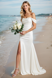 White One Shoulder Mermaid Wedding Dress with Slit