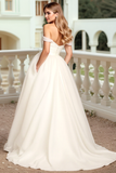 White Off The Shoulder Tulle A Line Wedding Dress