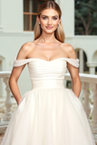 White Off The Shoulder Tulle A Line Wedding Dress