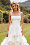 Ivory Ruffled A Line Sleeveless Long Wedding Dress