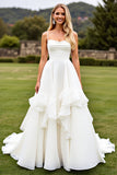 Ruffle A Line Ivory Ruched Wedding Dress