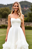 Ruffle A Line Ivory Ruched Wedding Dress
