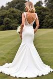 Delicate Lace Ivory Mermaid V Neck Wedding Dress with Slit