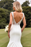 Delicate Lace Ivory Mermaid V Neck Wedding Dress with Slit