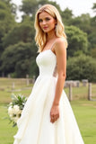 Chiffon A Line Ruffle Ivory Wedding Dress with Lace
