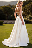 Ivory Chiffon Lace A Line Wedding Dress