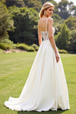 Lace Ivory A Line Spaghetti Straps Wedding Dress