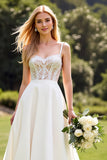 Lace Ivory A Line Spaghetti Straps Wedding Dress
