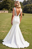 Mermaid Lace V Neck Ivory Long Wedding Dress