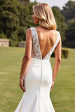 Mermaid Lace V Neck Ivory Long Wedding Dress