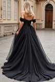 Black Tulle Off the Shoulder A Line Wedding Dress