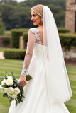 Classic Ivory Ruched A Line Lace Long Sleeve Wedding Dress