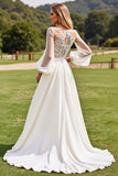 Ivory Long Sleeves Lace Wedding Dress with Appliques