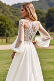 Ivory Long Sleeves Lace Wedding Dress with Appliques