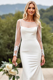 Satin Ivory Mermaid Long Sleeves Wedding Dress