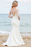 Ivory Mermaid Long Sleeves Appliqued Wedding Dress