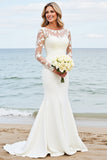 Ivory Mermaid Long Sleeves Appliqued Wedding Dress