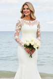 Ivory Mermaid Long Sleeves Appliqued Wedding Dress