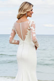 Ivory Mermaid Long Sleeves Appliqued Wedding Dress