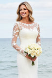 Ivory Mermaid Long Sleeves Appliqued Wedding Dress