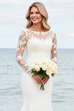 Ivory Mermaid Long Sleeves Appliqued Wedding Dress