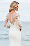 Ivory Mermaid Long Sleeves Appliqued Wedding Dress