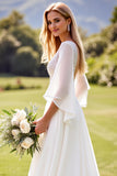 Ivory A Line 3/4 Sleeves Lace Long Wedding Dress