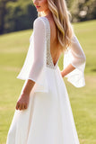 Ivory A Line 3/4 Sleeves Lace Long Wedding Dress