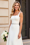 Simple Ivory A Line Spaghetti Straps Long Wedding Dress