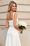Simple Ivory A Line Spaghetti Straps Long Wedding Dress