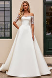 Ivory A Line Off The Shoulder Appliqued Long Wedding Dress