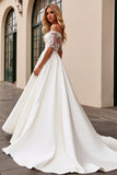 Ivory A Line Off The Shoulder Appliqued Long Wedding Dress
