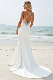 Ivory Mermaid Spaghetti Straps Wedding Dress with Slit