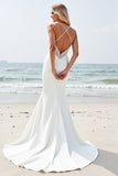 Ivory Mermaid Spaghetti Straps Wedding Dress with Slit