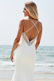 Ivory Mermaid Spaghetti Straps Wedding Dress with Slit