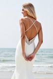 Ivory Mermaid Spaghetti Straps Wedding Dress with Slit