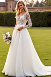 Ivory A Line Long Sleeves Lace Appliqued Wedding Dress