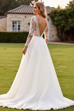 Ivory A Line Long Sleeves Lace Appliqued Wedding Dress