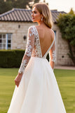 Ivory A Line Long Sleeves Lace Appliqued Wedding Dress